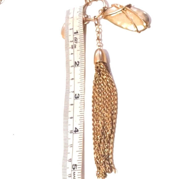 CHICO'S MATTE GOLD-TONE TASSEL WITH CHARMS 28-34" NECKLACE - Picture 7 of 8